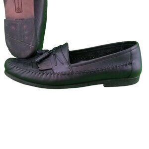 ✅ Mens 13 Earth Shoes Alan II Black Woven Leather Loafers Tassel Kiltie Moc-Toe